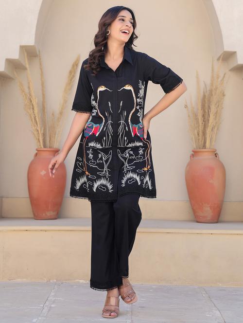 women black elbow sleeve ethnic co-ord set - 21967266 - Very Small Image - 1