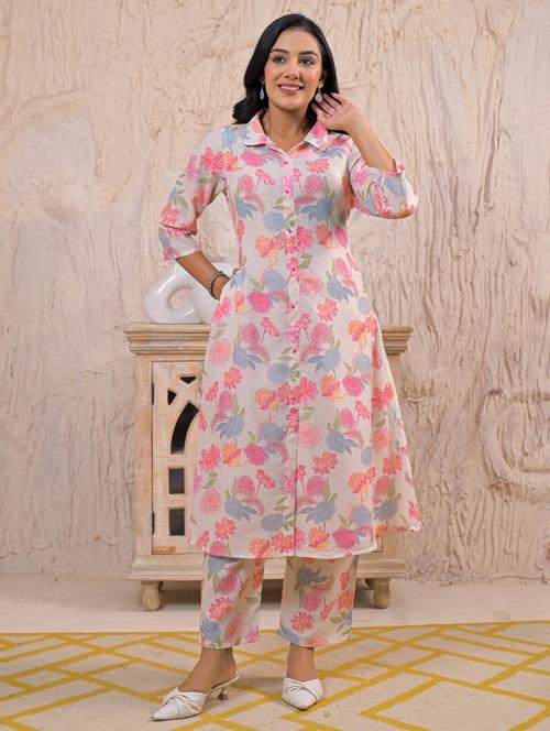 women floral three quarter sleeve kurta pant set - 21967278 - Very Small Image - 1