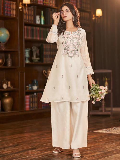 women embroidered long sleeve kurta palazzo set - 21967281 - Very Small Image - 1