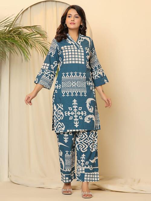women printed three quarter sleeve kurta pant set - 21967286 - Very Small Image - 1