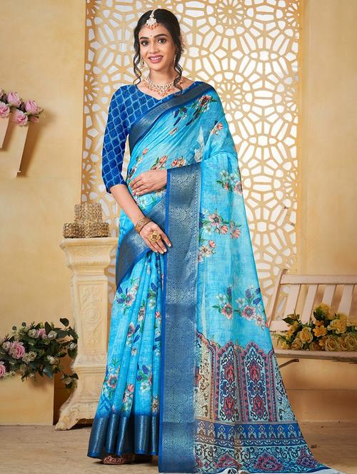 women floral printed bordered saree with blouse - 21968034 - Very Small Image - 1