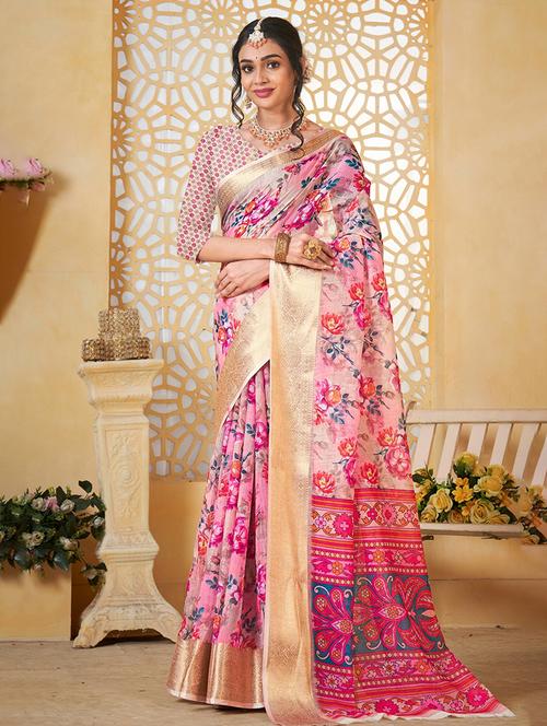 women floral printed bordered saree with blouse - 21968035 - Very Small Image - 1
