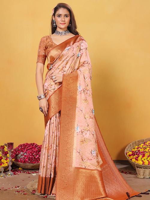 women floral printed bordered saree with blouse - 21968037 - Very Small Image - 1