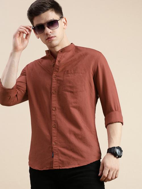 men solid long sleeve mandarin collar casual shirt - 21968076 - Very Small Image - 1