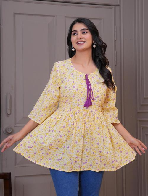 women floral three quarter sleeve flared tunic - 21968120 - Very Small Image - 1