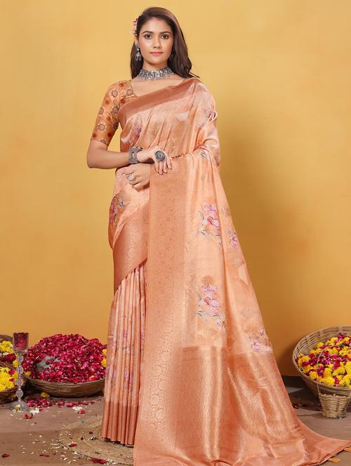 women floral printed bordered saree with blouse - 21968140 - Very Small Image - 1