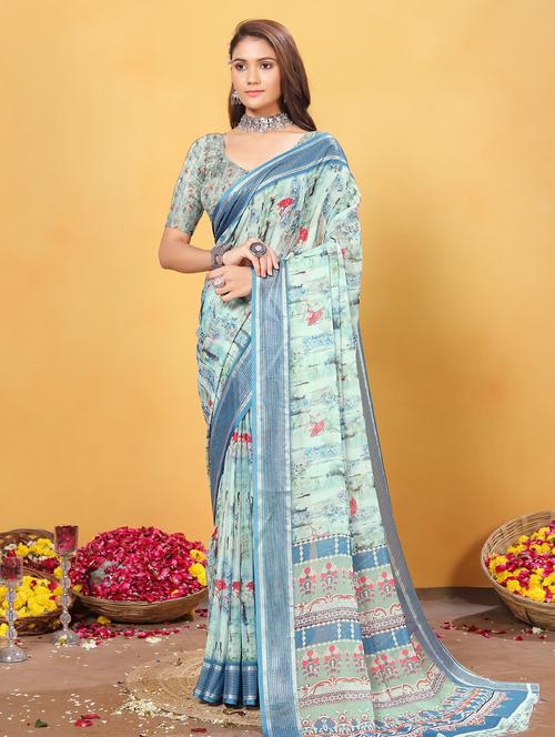 women floral printed bordered saree with blouse - 21968141 - Very Small Image - 1