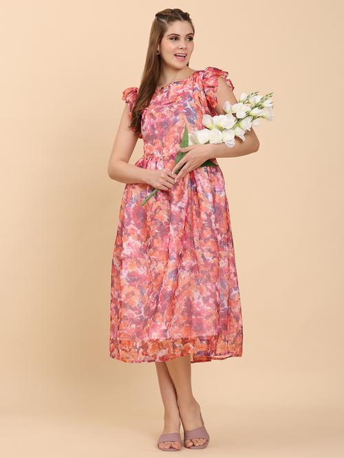 women floral print cap sleeve fit & flare dress - 21968311 - Very Small Image - 1