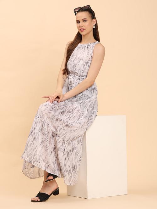 women white printed sleeveless tiered maxi dress - 21968339 - Very Small Image - 1