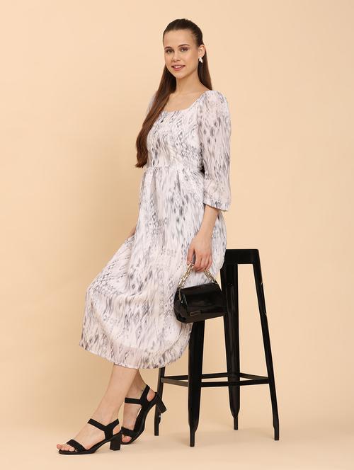 women printed square neck  a-line dress - 21968346 - Very Small Image - 1