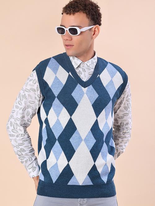 men checkered sleeveless regular fit pullover - 21968377 - Very Small Image - 1