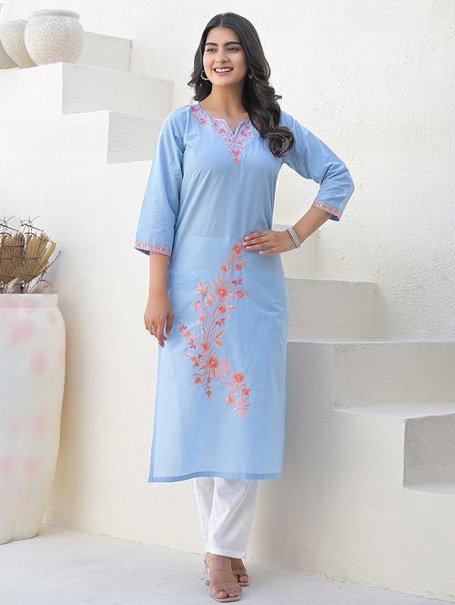 women embroidered three quarter sleeve straight kurta  - 21968514 - Very Small Image - 1