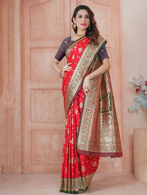 women self design banarasi saree with blouse - 21968664 - Very Small Image - 1