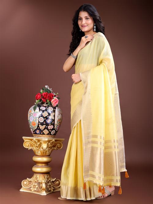 women solid with bordered saree with blouse - 21969141 - Very Small Image - 1