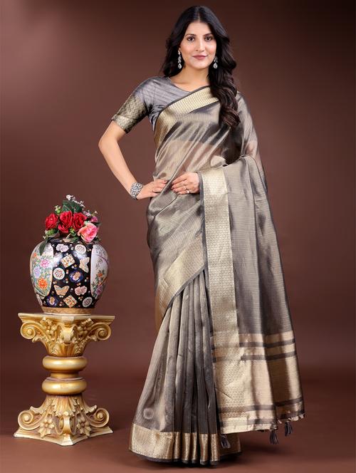 women solid with bordered saree with blouse - 21969149 - Very Small Image - 1