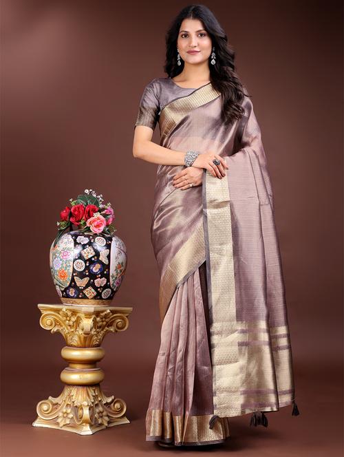 women solid with bordered saree with blouse - 21969153 - Very Small Image - 1
