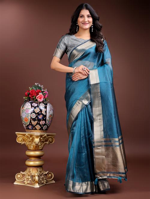 women solid with bordered saree with blouse - 21969161 - Very Small Image - 1