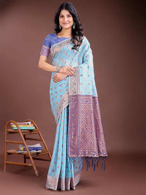 women self design bordered saree with blouse - 21969192 - Very Small Image - 1