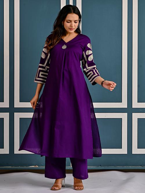 women embroidered three quarter sleeve kurta pant set - 21969664 - Very Small Image - 1