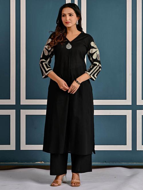 women embroidered three quarter sleeve kurta pant set - 21969665 - Very Small Image - 1