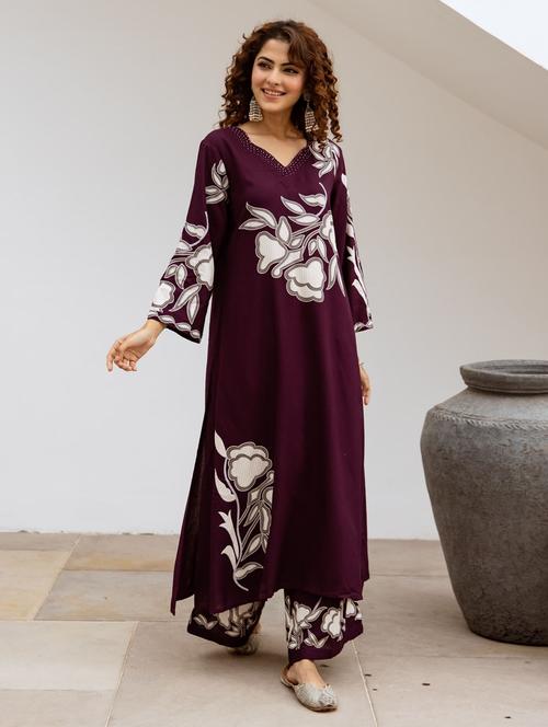 women printed long sleeve kurta palazzo set - 21969671 - Very Small Image - 1