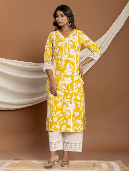 women floral printed long sleeve kurta palazzo set - 21969676 - Very Small Image - 1