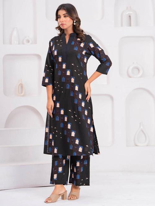 women three quarter sleeve kurta pant set - 21969680 - Very Small Image - 1
