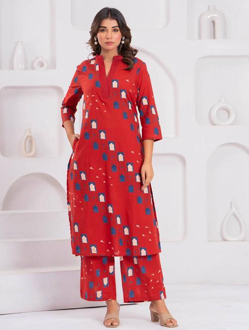women printed three quarter sleeve kurta pant set - 21969685 - Very Small Image - 1