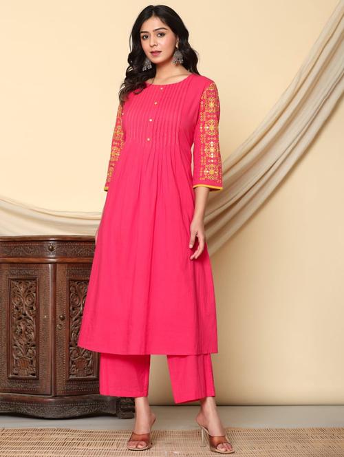 women embroidered three quarter sleeve kurta pant set - 21969690 - Very Small Image - 1