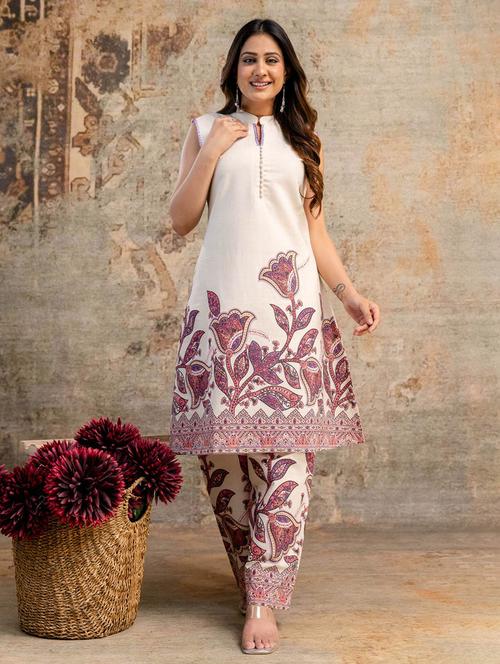 women floral printed sleeveless kurta pant set - 21969691 - Very Small Image - 1