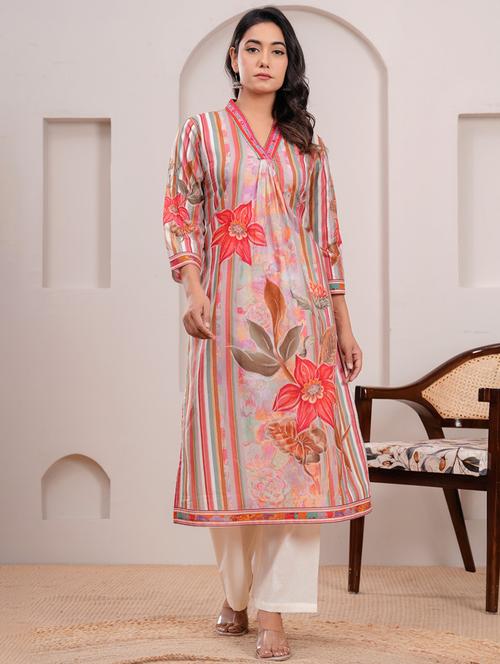 women printed three quarter sleeve kurta palazzo set - 21969692 - Very Small Image - 1