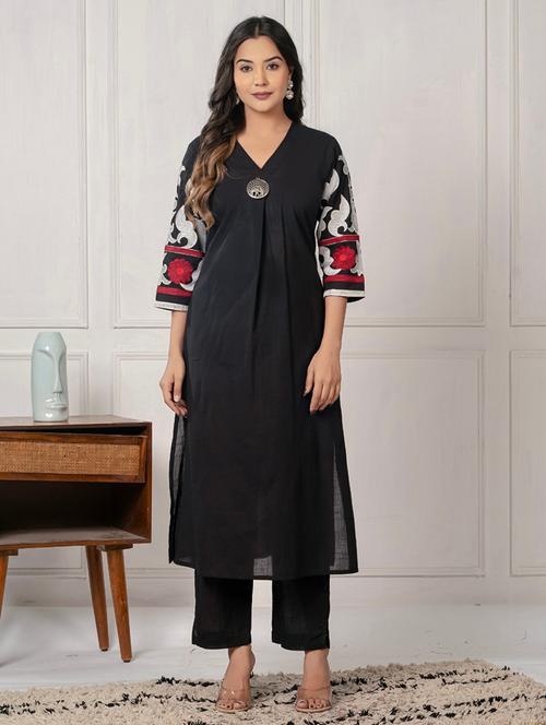women embroidered three quarter sleeve kurta pant set - 21969693 - Very Small Image - 1
