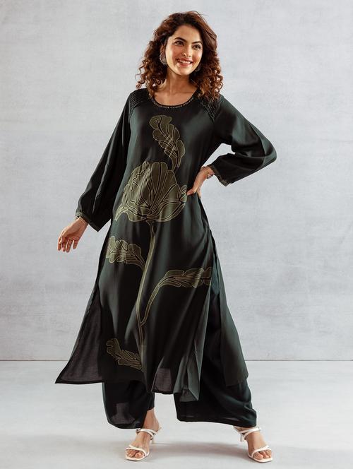 women printed long sleeve kurta palazzo set - 21969694 - Very Small Image - 1