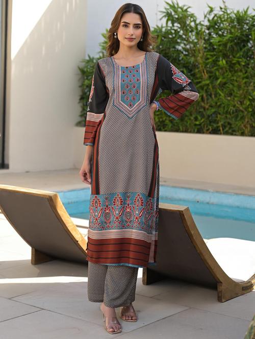women printed three quarter sleeve kurta palazzo set - 21969696 - Very Small Image - 1