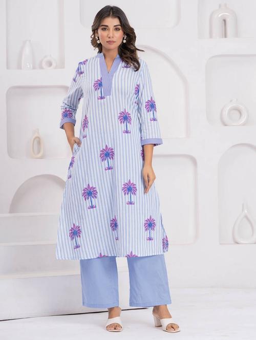 women printed three quarter sleeve kurta pant set - 21969697 - Very Small Image - 1