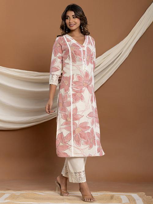 women floral three quarter sleeve kurta pant set - 21969700 - Very Small Image - 1