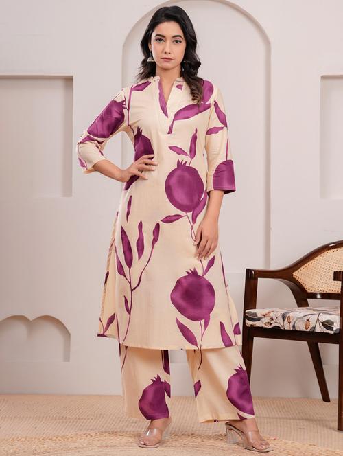 women printed three quarter sleeve kurta pant set - 21969708 - Very Small Image - 1