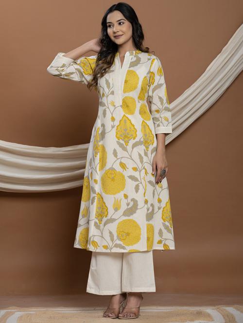 women printed three quarter sleeve kurta palazzo set - 21969712 - Very Small Image - 1