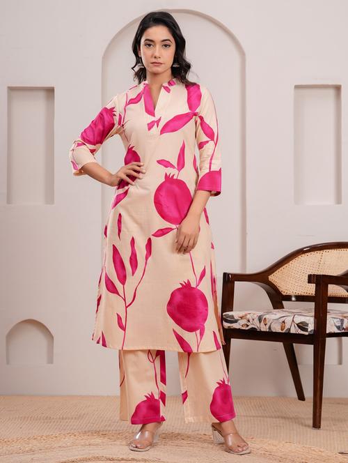 women printed three quarter sleeve kurta pant set - 21969718 - Very Small Image - 1