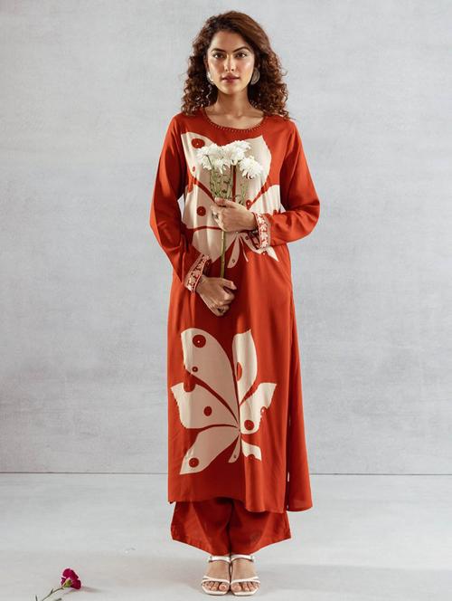 women printed long sleeve kurta palazzo set - 21969719 - Very Small Image - 1