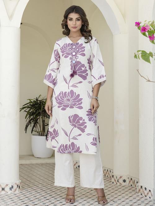 women floral three quarter sleeve kurta pant set - 21969773 - Very Small Image - 1