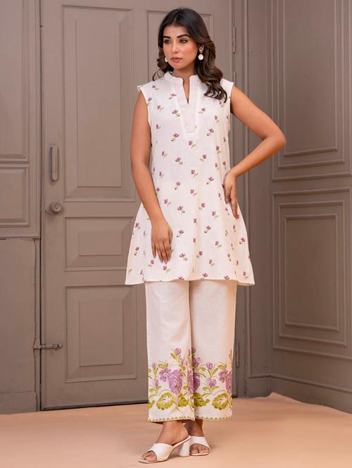 women off white sleeveless regular fit ethnic co-ord set - 21969779 - Very Small Image - 1