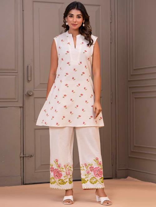 women off white sleeveless regular fit ethnic co-ord set - 21969781 - Very Small Image - 1