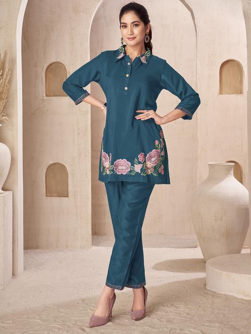 women embroidered three quarter sleeve ethnic co-ord set - 21969786 - Very Small Image - 1