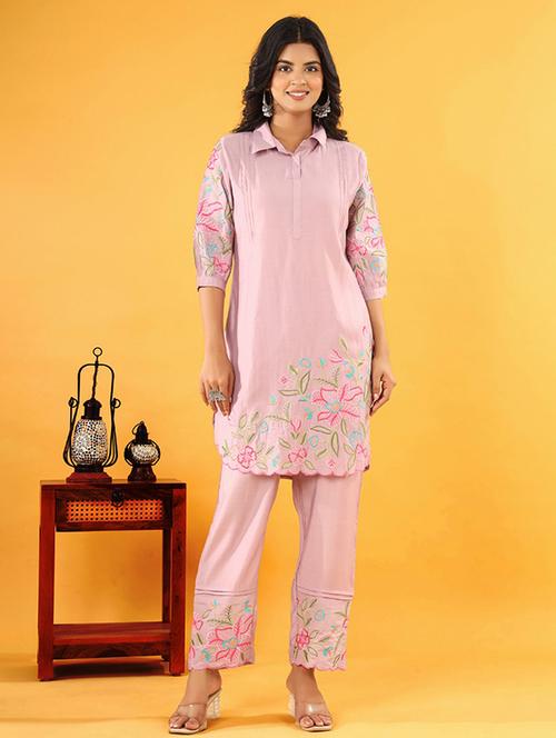 women pink three quarter sleeve ethnic co-ord set - 21969794 - Very Small Image - 1