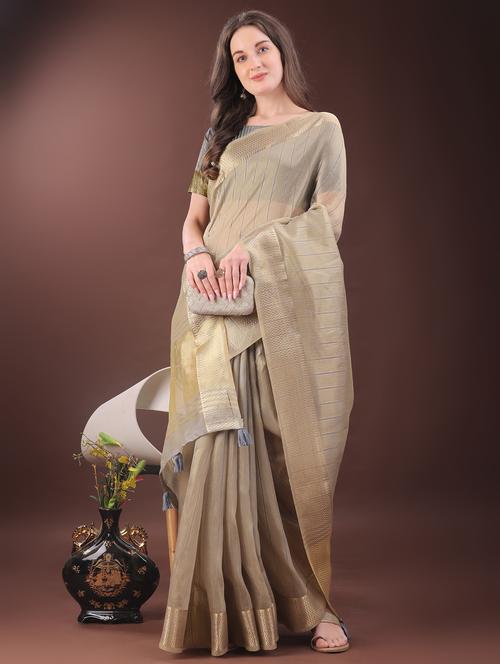 women striped bordered saree with blouse - 21969855 - Very Small Image - 1