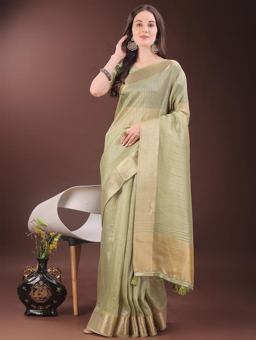 women striped bordered saree with blouse - 21969857 - Very Small Image - 1