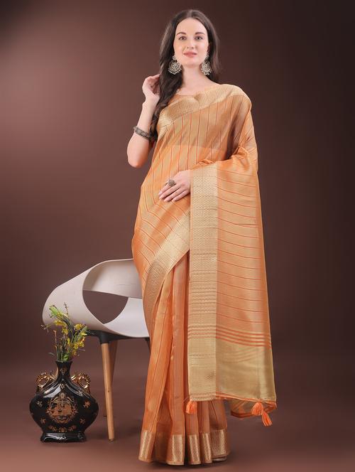 women striped bordered saree with blouse - 21969859 - Very Small Image - 1