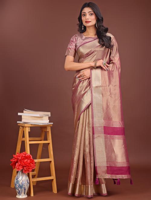 women solid with bordered saree with blouse - 21969863 - Very Small Image - 1