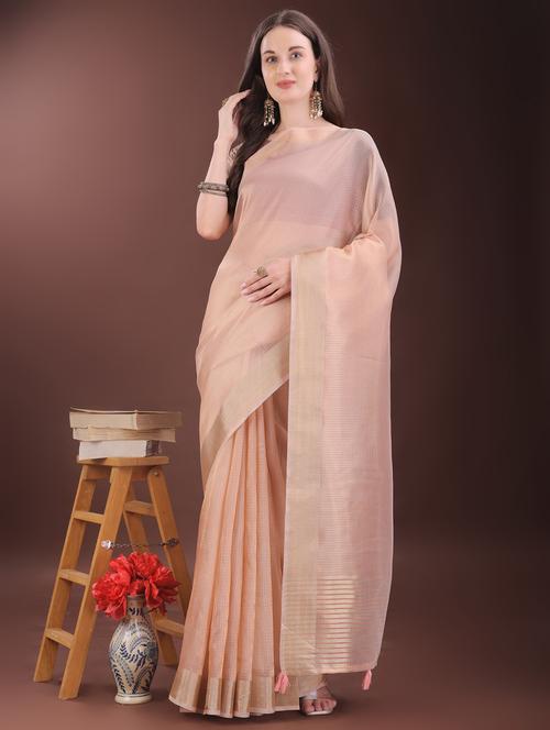 women checkered bordered saree with blouse - 21969871 - Very Small Image - 1